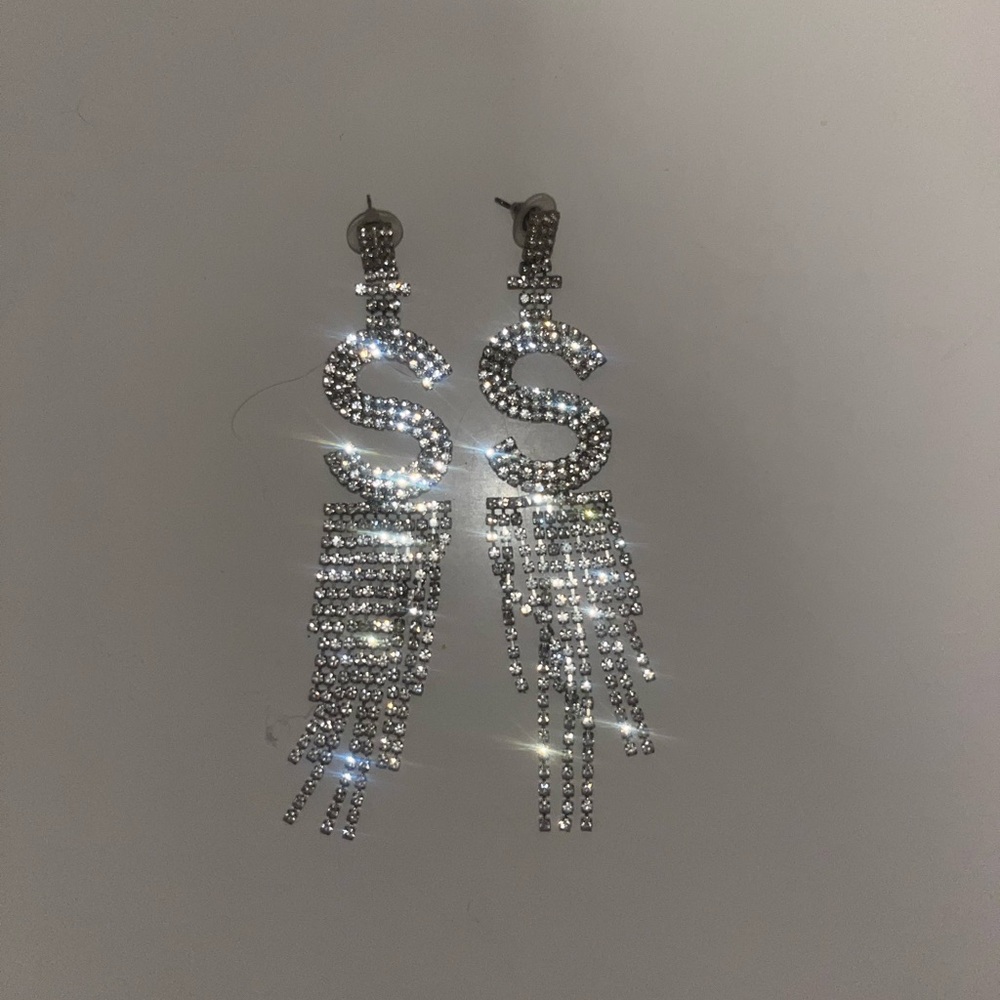 Silver Rhinestone Initial Letter S Earrings